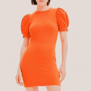 Desigual Coral Ribbed Knit Puff-Sleeve Mini Dress – Artsy Euro-Girl Chic M NWT